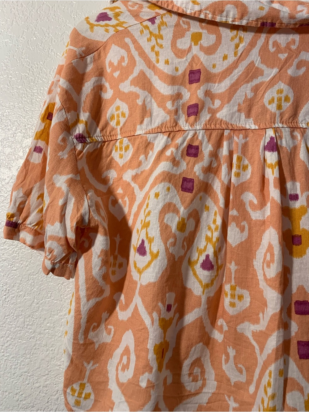 Christian Siriano Linen Rayon Blend Peach White Short Sleeve Button-Down | L - Picture 10 of 14